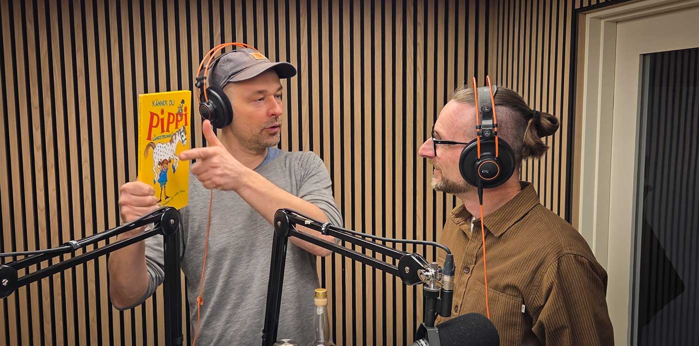 Bjørn Harvig og Thomas Veber optager podcast.